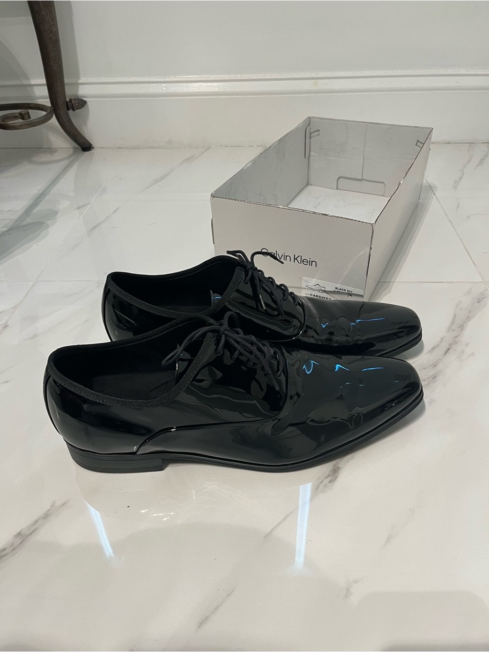 Calvin Klein Men’s Black Patent Lace-Up Oxfords